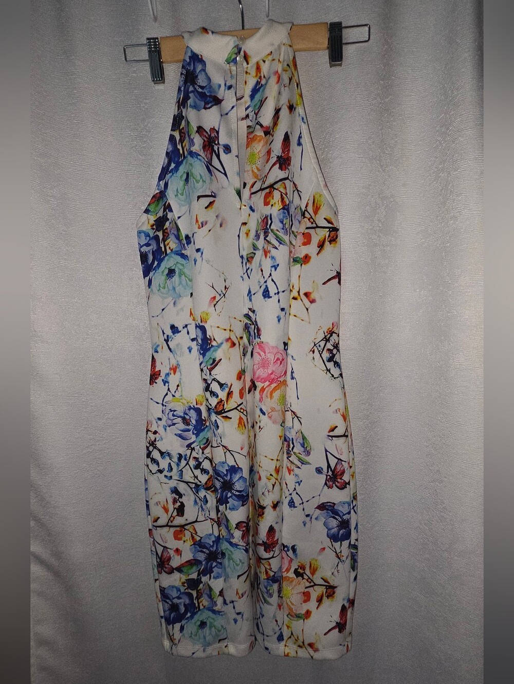 VENUS Floral Halter Sheath Dress in White and Blue - Picture 2 of 2